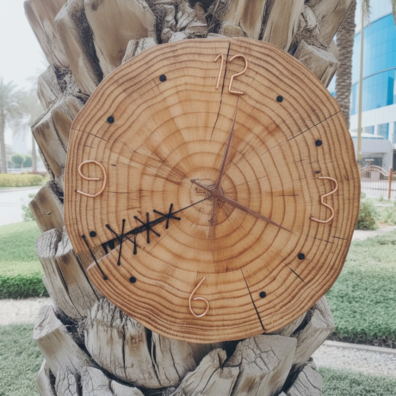 Rustic Handmade Wooden Wall Clock Made in Dubai
