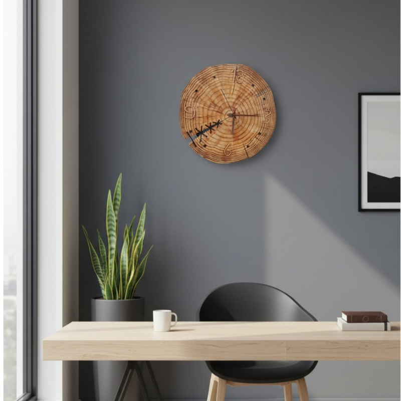 Rustic Handmade Wooden Wall Clock Made in Dubai