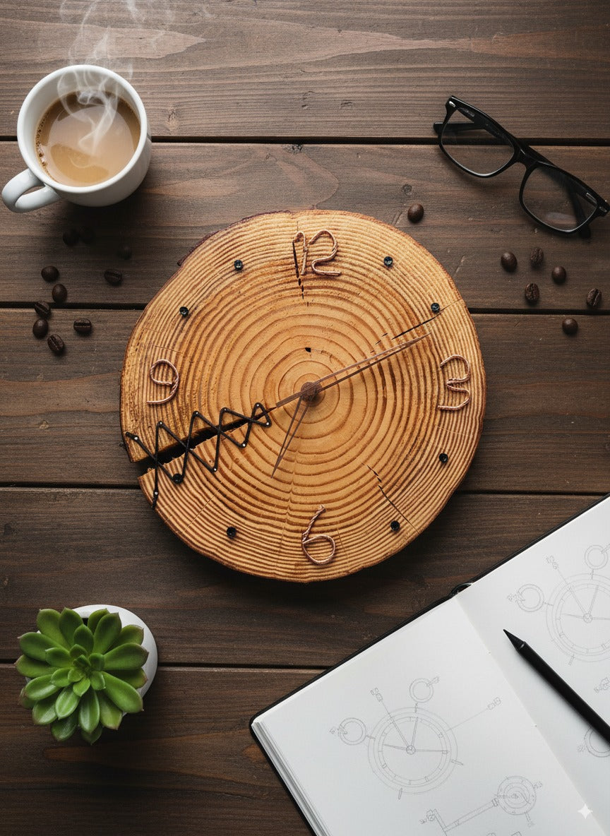 Handmade Wooden Wall Clock 33 cm Width
