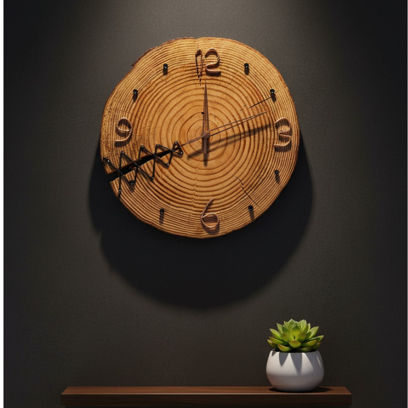 Rustic Handmade Wooden Wall Clock  Sun-Dried Natural Wood