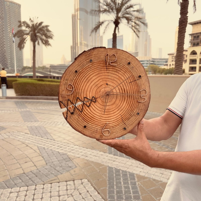 Rustic Handmade Wooden Wall Clock  Sun-Dried Natural Wood