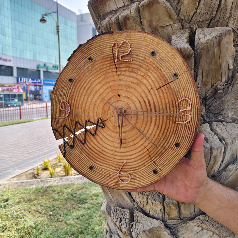 Rustic Handmade Wooden Wall Clock  Sun-Dried Natural Wood